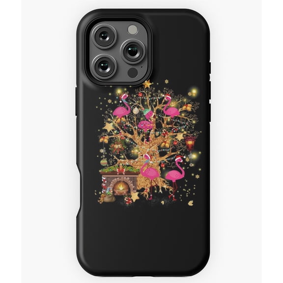 Funny Flamingo Christmas Tree St. Nick Hat Phone Case for iPhone 16 15 14 13 12 11 Pro Max