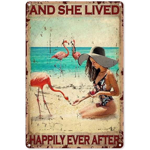 Funny Flamingo Gifts Just A Girl Who Loves Flamingos and Beaches Tin Sign Decoration Vintage Chic Metal Poster Wall Decor Art Gift for Party Bathroom Bedroom 12x8 inch