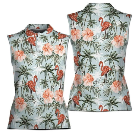 Funny Flamingo Golf Flower Tropical Plants Women Sleeveless Polo XS-4XL