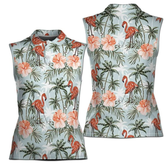 Funny Flamingo Golf Flower Tropical Plants Women Sleeveless Polo XS-4XL