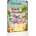 thumbnail image 1 of Funny Flamingo Metal Signs Welcome To Our Little Piece Of Paradise Outdoor Pool Decor Funny Beach Vintage Tin Signs For Pool Home Backyard Wall Decor 12x8 Inches, 1 of 4