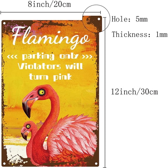 Funny Flamingo Parking Only Metal Tin Sign Vintage Violators Will Turn Pink Wall Art Decor Rustic Farmhouse Home Bar Coffe Garden Porch Market Decorations 8 x 12 Inch