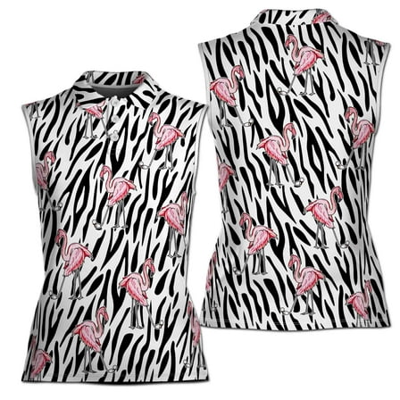 Funny Flamingo Play Golf Zebra Pattern Women Sleeveless Polo XS-4XL