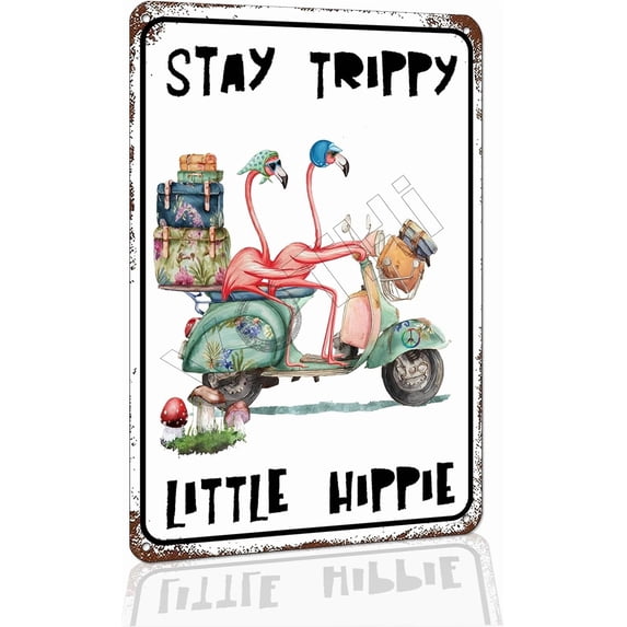 Funny Flamingo Sign Stay Trippy Little Hippie Bedroom Decor Hippie Gifts for Women;Home Garden Bars Cafes Pubs Club Sign 12 X 8 Inch