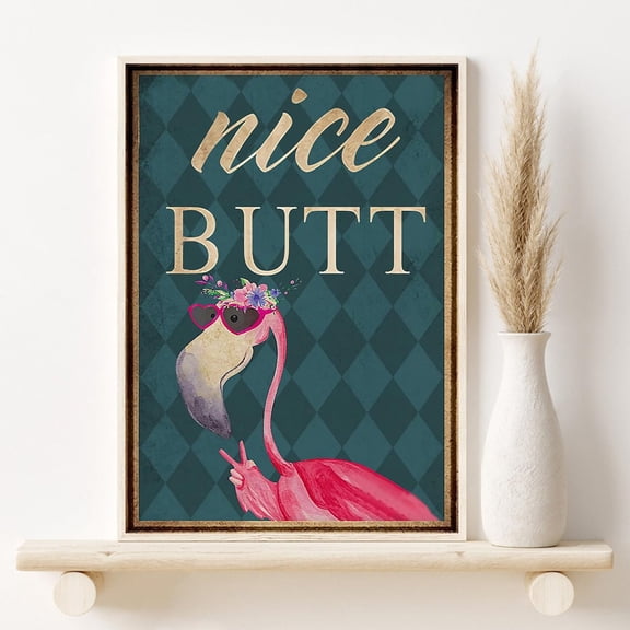 Funny Flamingo Toilet Nice Butt Hippie Print, Flamingo In Restroom Decoration, Funny Bathroom Wall Art #2564, Unframed Poster Size 12x18