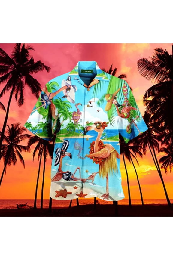 Funny Flamingoes On Beach Tropical Unisex Hawaiian Aloha Shirts