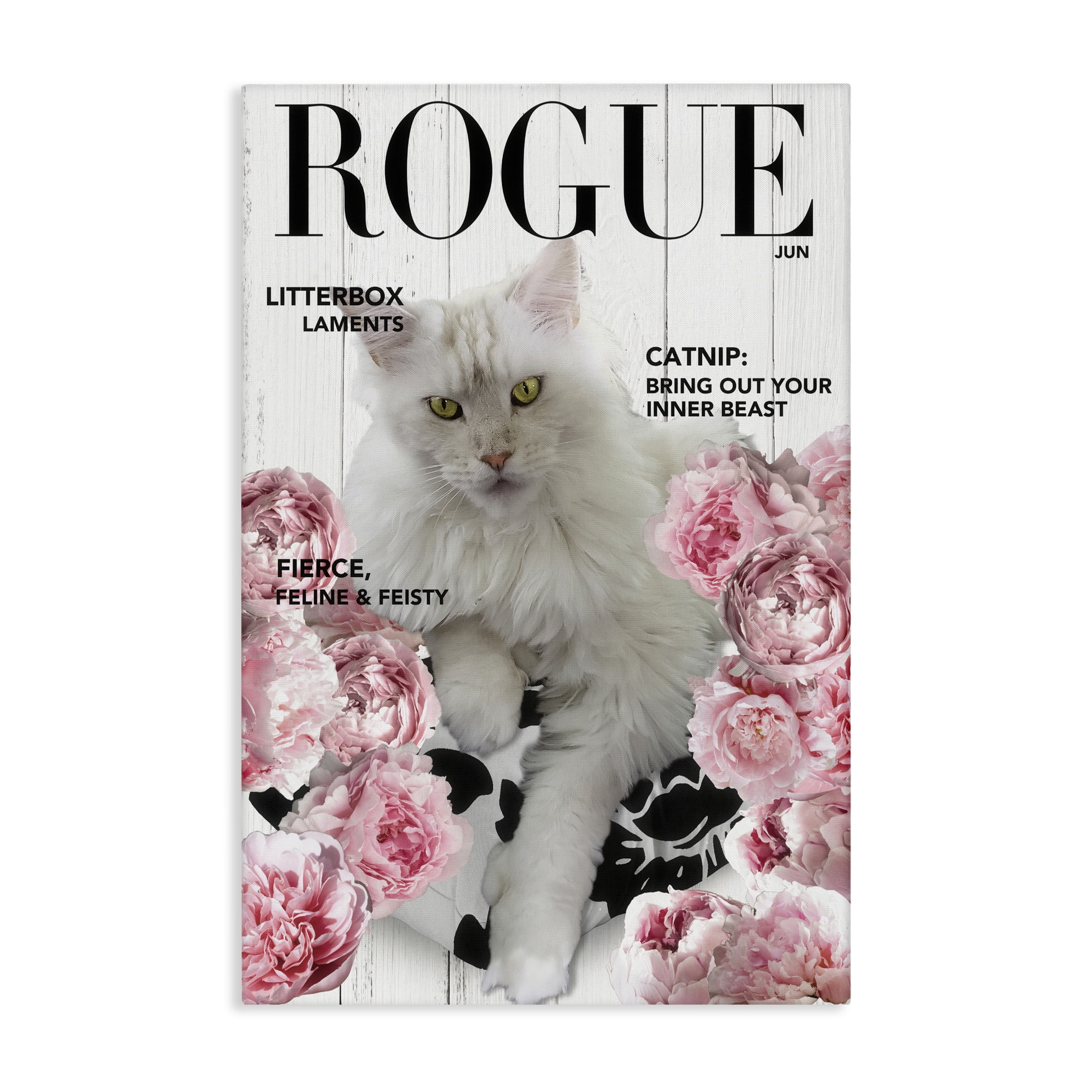 Funny Floral Cat Magazine Canvas Wall Art, design by Sasha