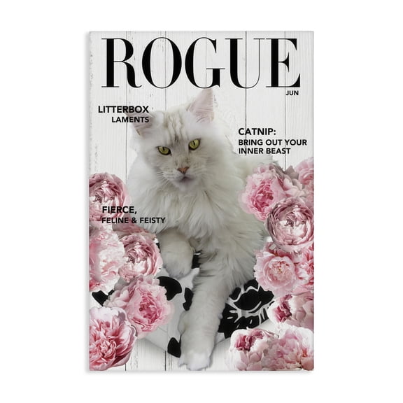 Funny Floral Cat Magazine Canvas Wall Art, design by Sasha