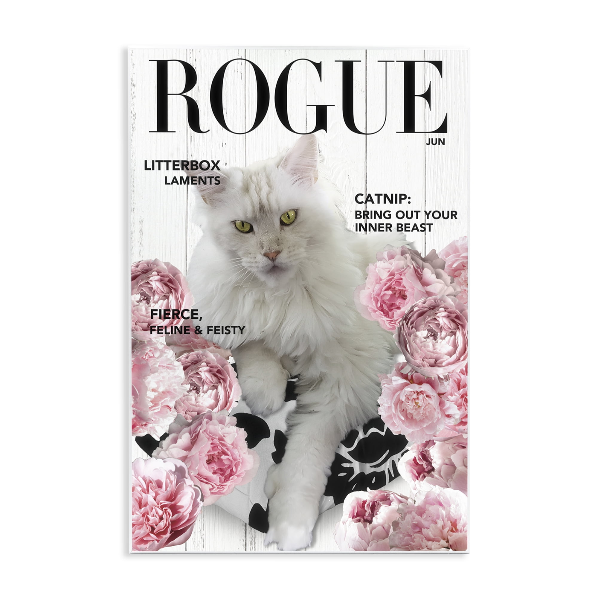 Funny Floral Cat Magazine Wall Plaque Art, design by Sasha