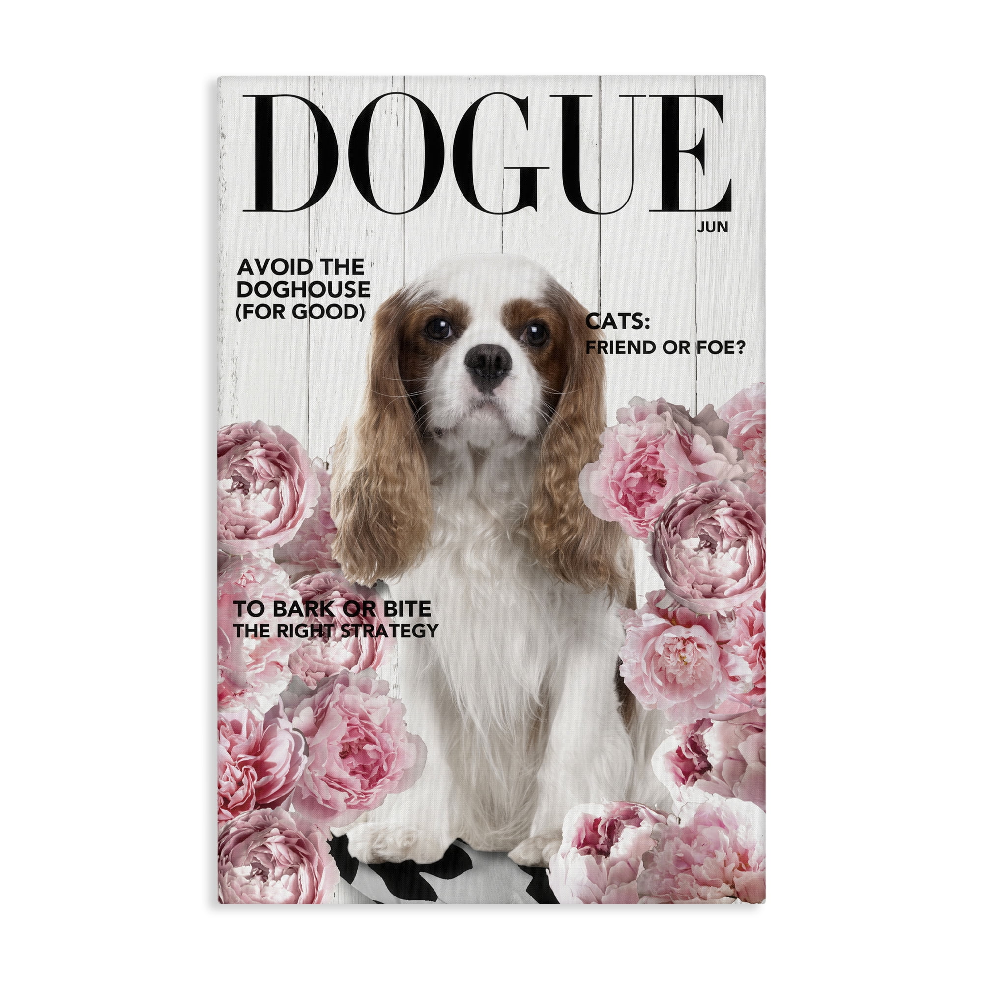 Funny Floral Dog Magazine Canvas Wall Art, design by Sasha