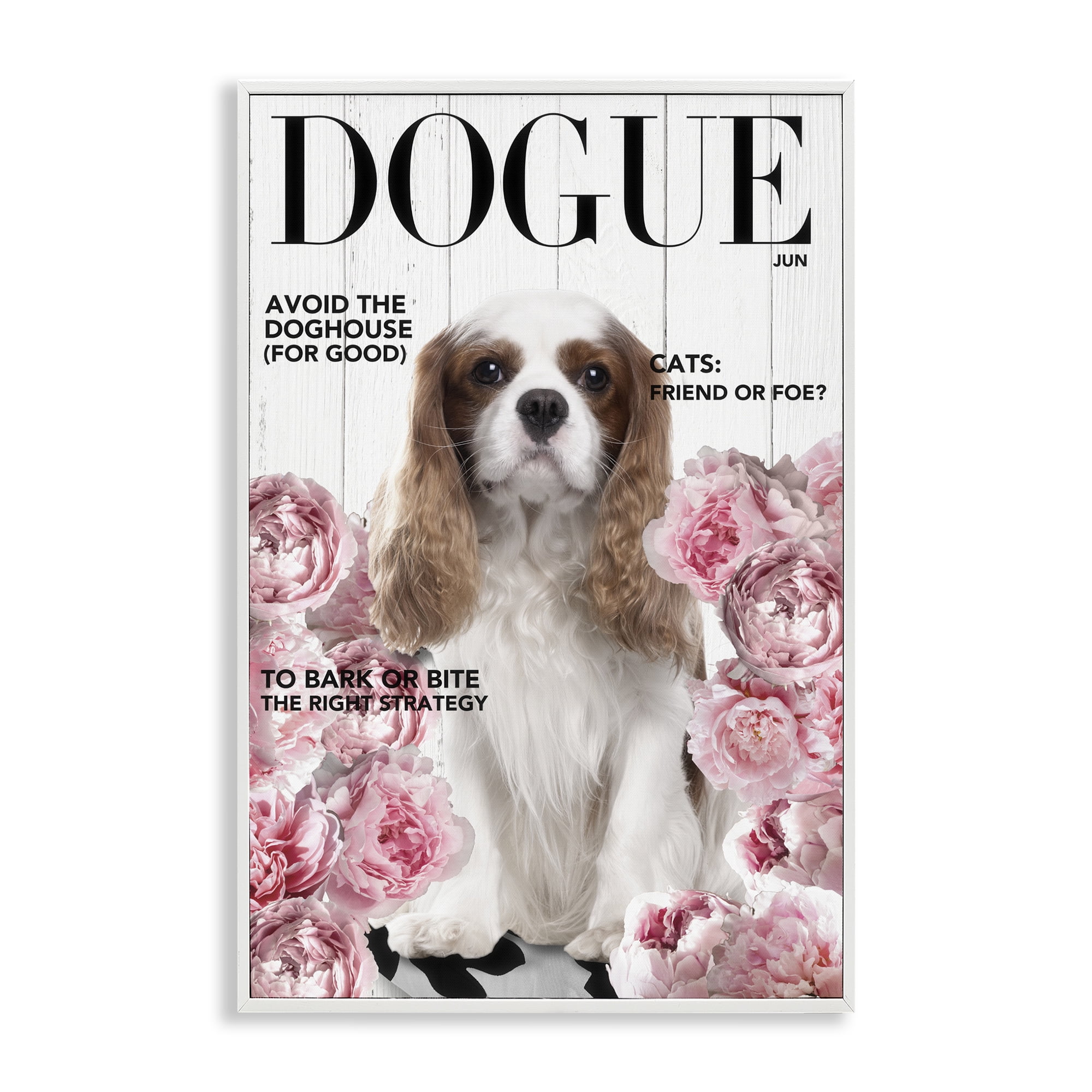 Funny Floral Dog Magazine White Framed Giclee Art, design by Sasha