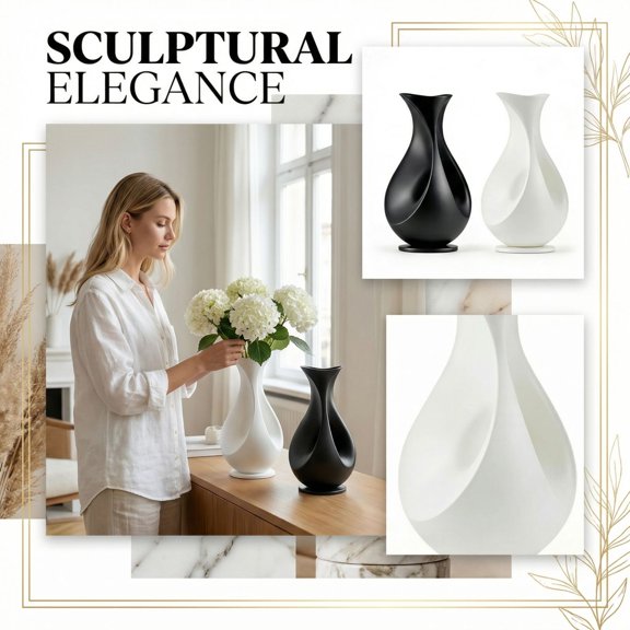 Funny Flower Pots Indoor, 5.5" Creative Planter for Home Decor, Minimalist Decorative Vase for Flowers Plastic , Contemporary Indoor Plant Holder, Unique Shaped Flower-Vessel, 1Pcs Black