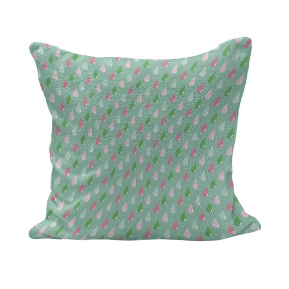 Funny Fluffy Throw Pillow Cushion Cover, Original Funny Teardrops Rain Shower Textured Pattern Girl Image, Decorative Square Accent Pillow Case, 28" x 28", Green Pink, by Ambesonne