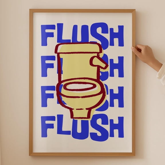 Funny 'Flush' Toilet Print: Retro Bathroom Wall Art UNFRAMED PAPER POSTER, Home Decor, Vintage Gift, Living Room Dercor