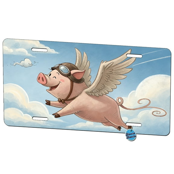 Funny Flying Pig Aviator Metal Novelty License Plate