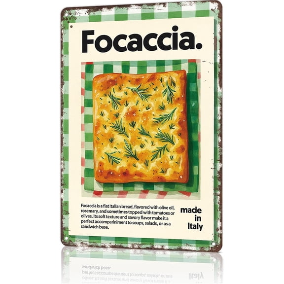 Funny Focaccia Metal Wall Sign, Office Dorm Room Bar Garage Decor, 8 x 12 Inch