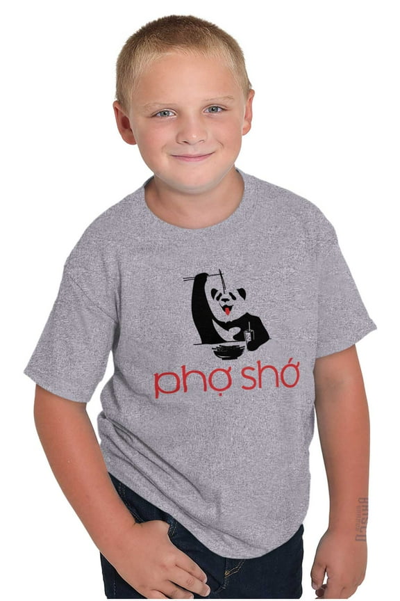 Funny Food Noodle Pun Pho Sho Panda Crewneck T Shirts Boy Girl Teen Brisco Brands M