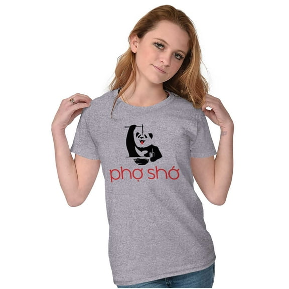 Funny Food Noodle Pun Pho Sho Panda Womens Slim Fit Graphic Tee Brisco Brands S