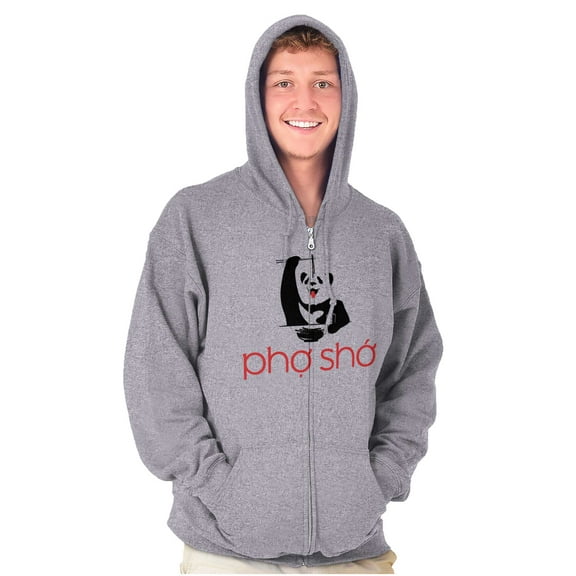 Funny Food Noodle Pun Pho Sho Panda Zip Up Hoodie Men's Women's Brisco Brands S