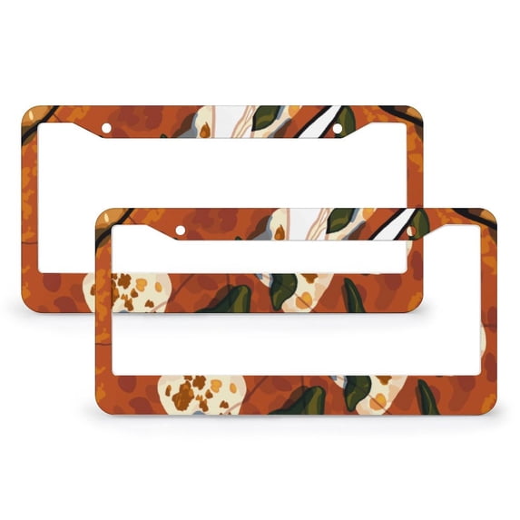 Funny Food Pizza Realistic Print License Plate Frames 2 Pieces Italian Food Standard Car Tag Cover Holder for Us Standard Vehicles 2 Round Holes Metal License Plate Frame