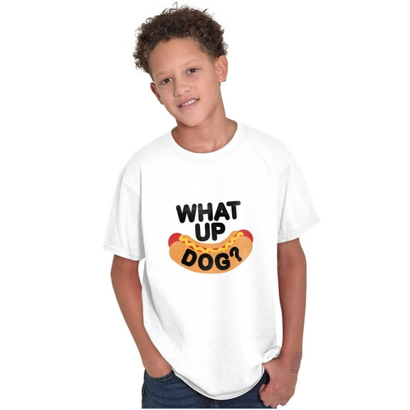 Funny Food Pun Joke What Up Dog Crewneck T Shirts Boy Girl Teen Brisco Brands X