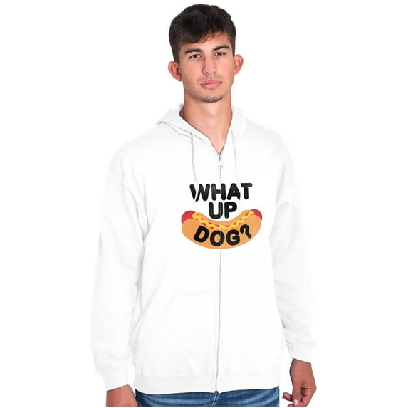 Funny Food Pun Joke What Up Dog Zip Up Hoodie Men's Women's Brisco Brands S