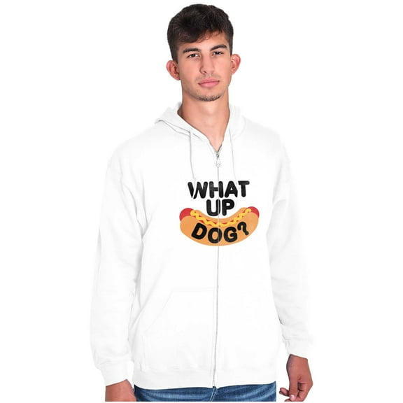Funny Food Pun Joke What Up Dog Zip Up Hoodie Men's Women's Brisco Brands S