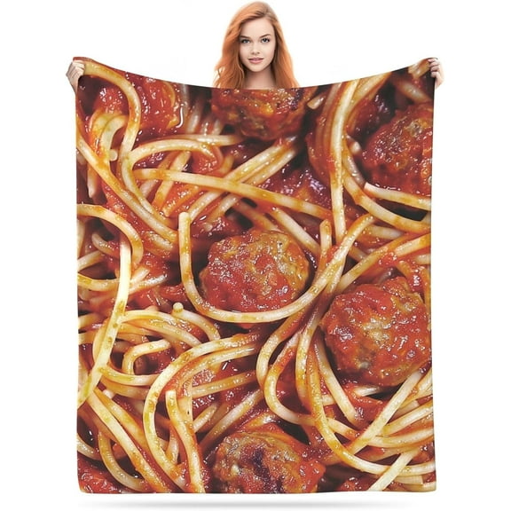 Funny Food Throw Blankets, Soft Warm Flannel Pasta Blanket, Tomato Spaghetti Blanket for Boys Girls Adults, Ramen Noodle Picture Blanket Gifts for Couch Sofa Bed Camping 50x60