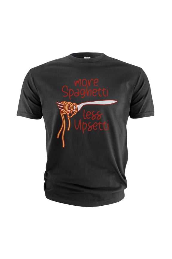 Funny Foodie Spaghetti T-shirt more spaghetti less upsetti funny shirt comfort food men's tee shirt (Large Black)