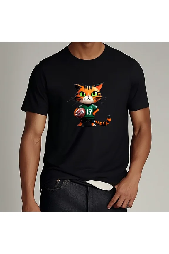 Funny Football Cat Quarterback Kitty Jersey Sports Graphic Unisex T-Shirt, up to Size 5XL