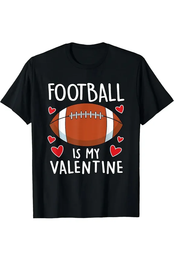 Funny Football Heart Valentine Gift for Men Teen Dad Short Sleeve Graphic Tee
