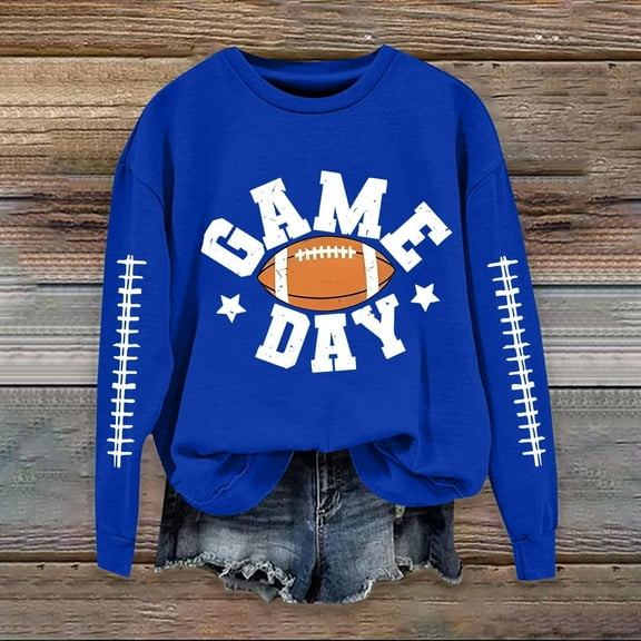 Funny Football Shirts For Women Football Mom Sweatshirt Women's Crewneck Sweatshirt Fall Women Warm Blue S