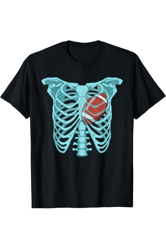 Funny Football Skeleton Chest Rib Cage X-Ray Sports Graphic T-Shirt- American fashion hot selling casual retro high quality 100% cotton T-shirt 1 piece