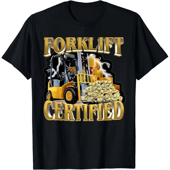 Funny Forklift Certified Graphic Tee Retro Warehouse Operator Heavy Equipment Men's T-Shirt Gold Style Industrial Work Shirt