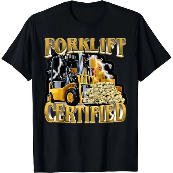 Funny Forklift Certified Graphic Tee Retro Warehouse Operator Heavy Equipment Men's T-Shirt Gold Style Industrial Work Shirt