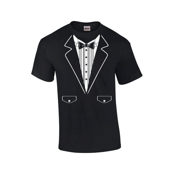 Funny Formal Tuxedo with Bowtie Classy Men's Short Sleeve T-shirt Humorous Wedding Bachelor Party Retro Tee-Black-5xl