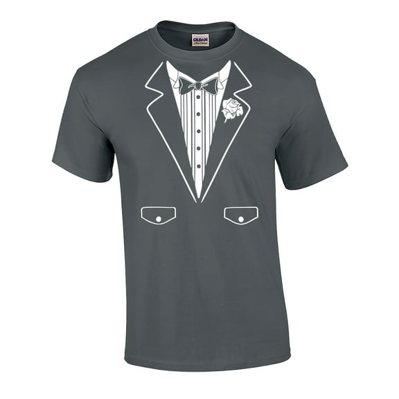 Funny Formal Tuxedo with Bowtie Classy Men's Short Sleeve T-shirt Humorous Wedding Bachelor Party Retro Tee-Charcoal-Large