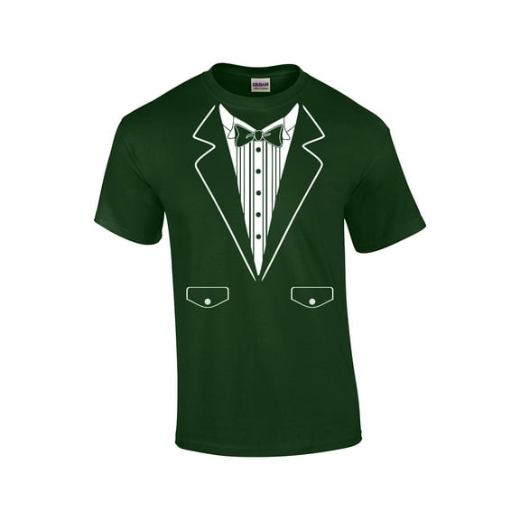 Funny Formal Tuxedo with Bowtie Classy Men's Short Sleeve T-shirt Humorous Wedding Bachelor Party Retro Tee-Forest-Small