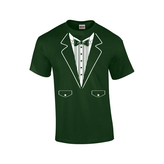 Funny Formal Tuxedo with Bowtie Classy Men's Short Sleeve T-shirt Humorous Wedding Bachelor Party Retro Tee-Forest-Small