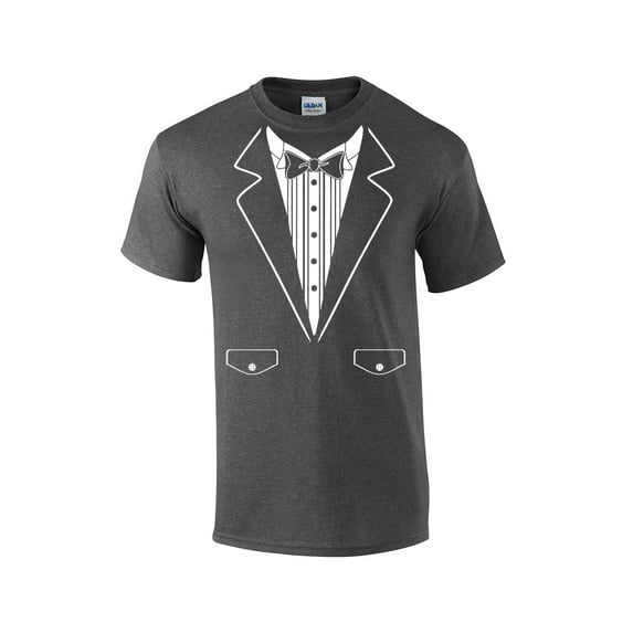 Funny Formal Tuxedo with Bowtie Classy Men's Short Sleeve T-shirt Humorous Wedding Bachelor Party Retro Tee-HeatherGray-Medium