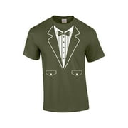 Funny Formal Tuxedo with Bowtie Classy Men's Short Sleeve T-shirt Humorous Wedding Bachelor Party Retro Tee-Military-Small