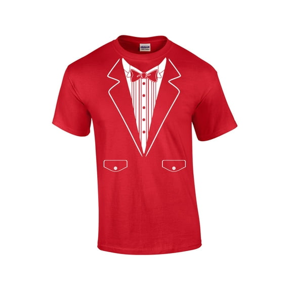 Funny Formal Tuxedo with Bowtie Classy Men's Short Sleeve T-shirt Humorous Wedding Bachelor Party Retro Tee-red-XXL