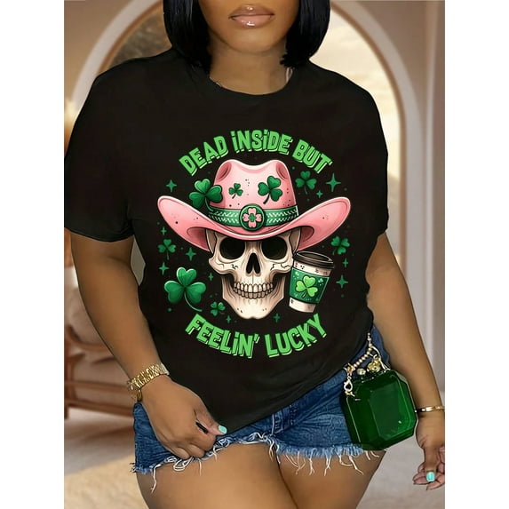 Funny Four Leaf Clover Graphic T-Shirt, Humor Quote Print Soft Cotton Festival Apparel