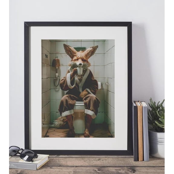 Funny Fox Bathroom Humor Wall Art Poster Decor 24x36 UNFRAMED