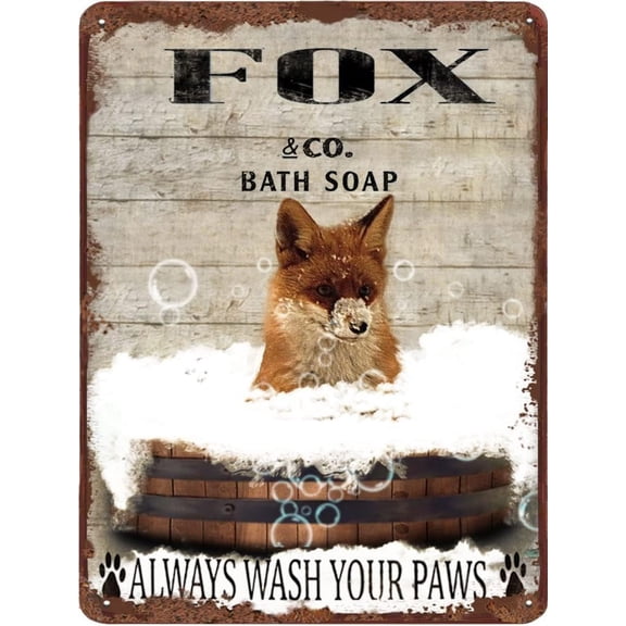 Funny Fox Bathroom Metal Tin Sign Fox Retro Wall Decor Toilet Posters Wash Your Paws Vintage Tin Sign For Home Office Apartment Hotel 5.5x8 Inch Sign Gift Birthday Housewarming Gift