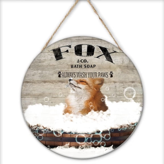 Funny Fox Bathroom Vintage Wooden Round Sign Bathtub Decor Fox Lovers Gift Fox Print Funny Bathroom Decor Animal Wall Art Bar Home Wall Decoration Housewarming Gift 12x12 Inches