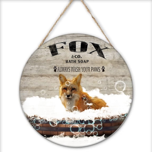Funny Fox Bathroom Vintage Wooden Round Sign Bathtub Decor Fox Lovers Gift Fox Print Fox Signs Animal Wall Art Bar Home Wall Decoration Housewarming Gift 12x12 Inches