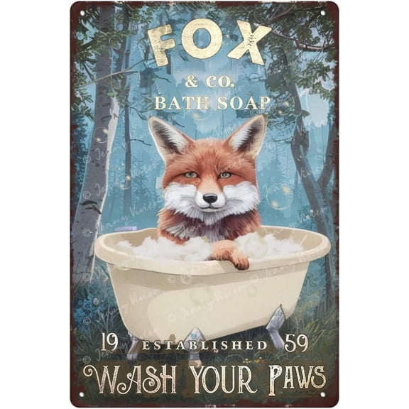 Funny Fox in Bathtub Wall Art, Fox Art, Fox Bathroom Wall Art, Fox Gifts, Metal Bathtub Bathroom Decoration, Kids Bathroom Decor, Farmhouse Bathroom Decor 12x8 Inches