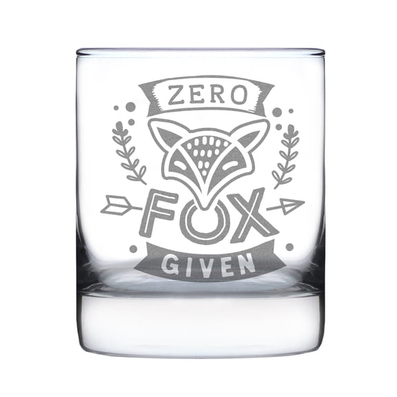 Funny Fox Drinking Glass, Hand Engraved Zero Given Rocks Etched Whisky Tumbler, Unique for Animal Lovers