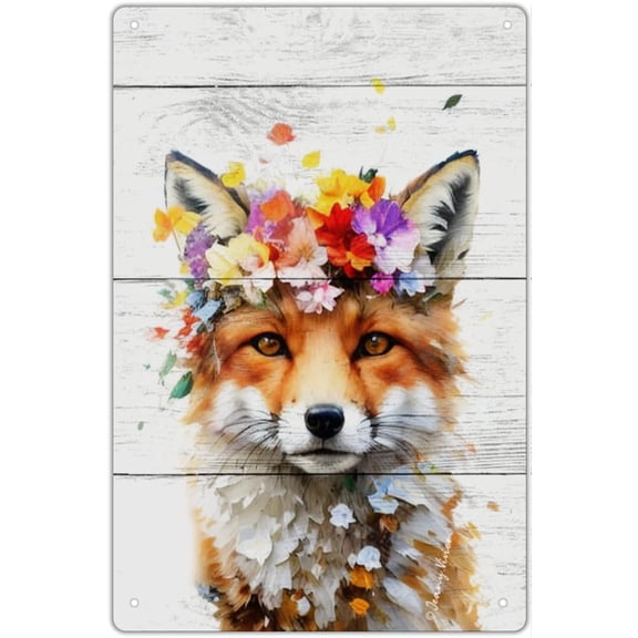 Funny Fox Signs, Fox Gifts for Fox Lovers, Farmhouse Wall Decor, Cute Floral Fox Wall Art, Room Decoration for Girls Bedroom, Kids Room, Fox Bathroom Wall Art, Nursery Decor 12x16 Inches